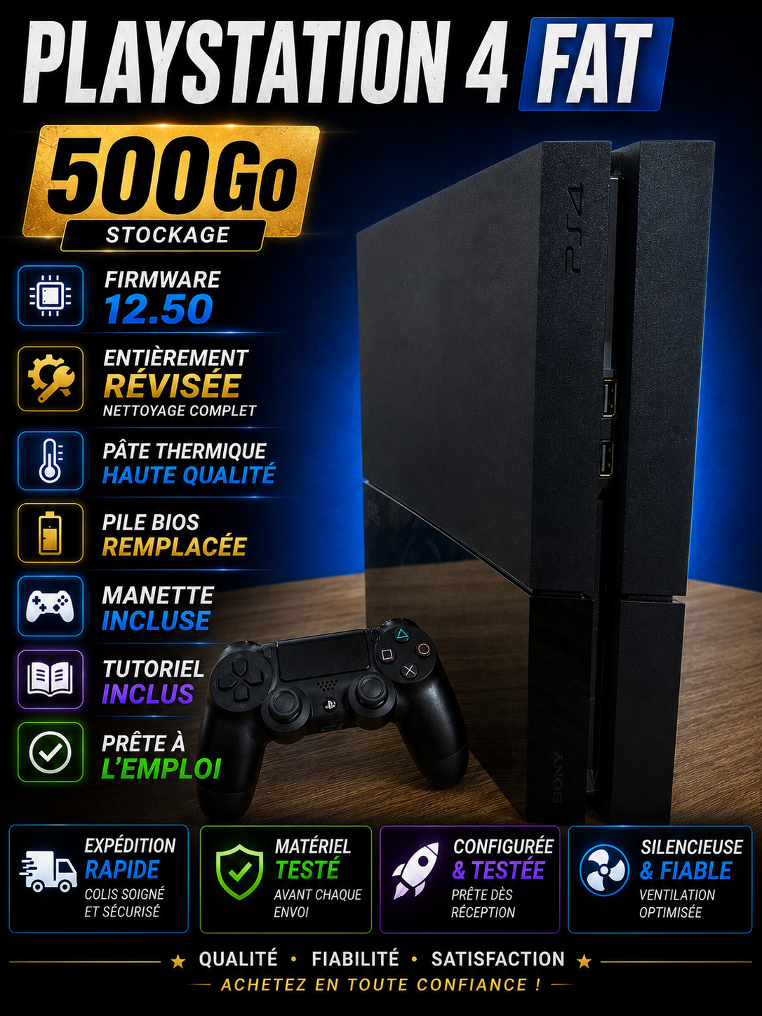 PS4 Fat 500 Go Garantie 1 an - Console optimisee